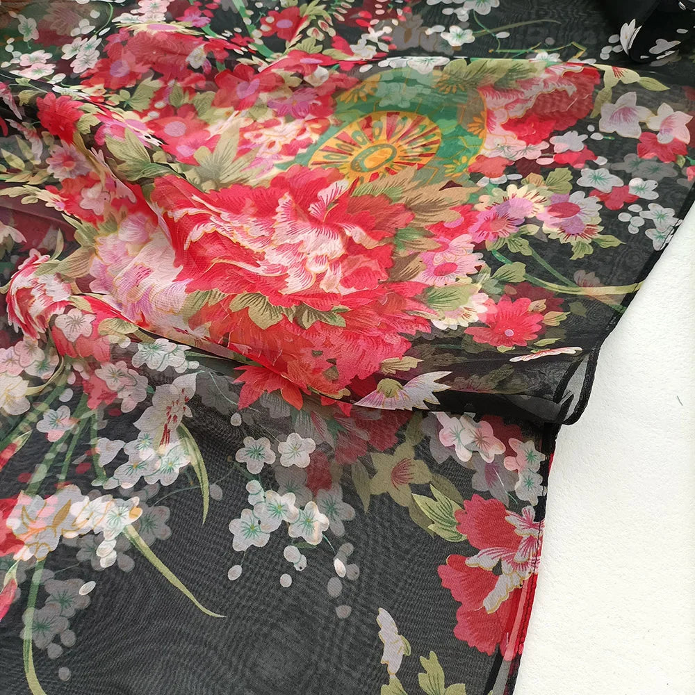 Foulard Écharpe Mousseline Georgette Femme Fleur Prune - Bandana Été Léger Respirant