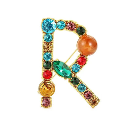 Broche Lettre Anglaise Strass Cristaux Colorés – Pin's Revers Alphabet Tendance Femme
