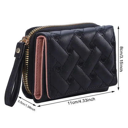 Porte-Monnaie Femme Cœur Brodé Cuir PU - Petit Portefeuille Trifold avec Lanière
