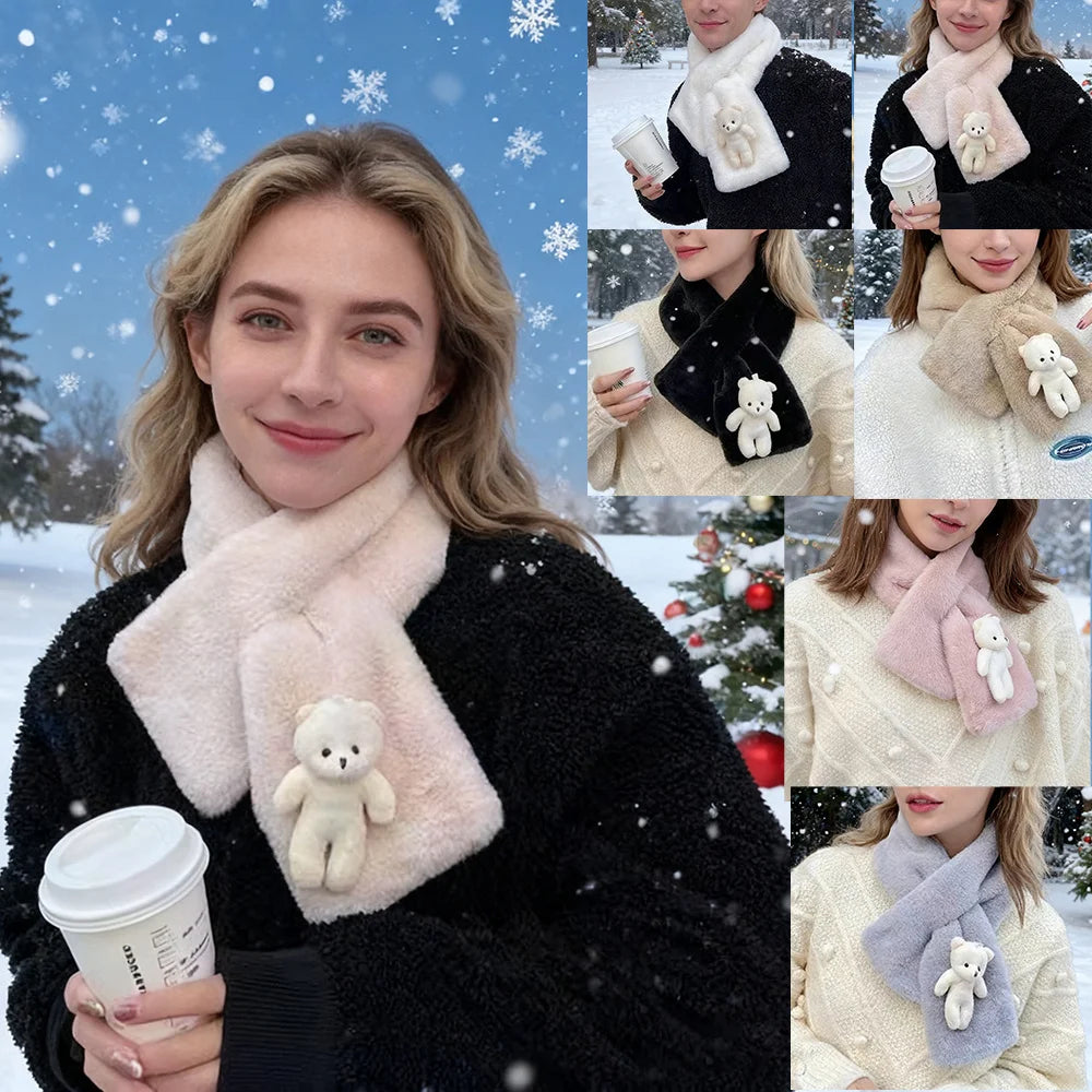 Foulard Écharpe Peluche Hiver Femme - Ours Doux Épais Polyvalent