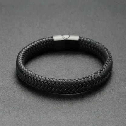 Bracelet Cuir PU Noir Magnétique Homme – Maturité & Élégance Masculine