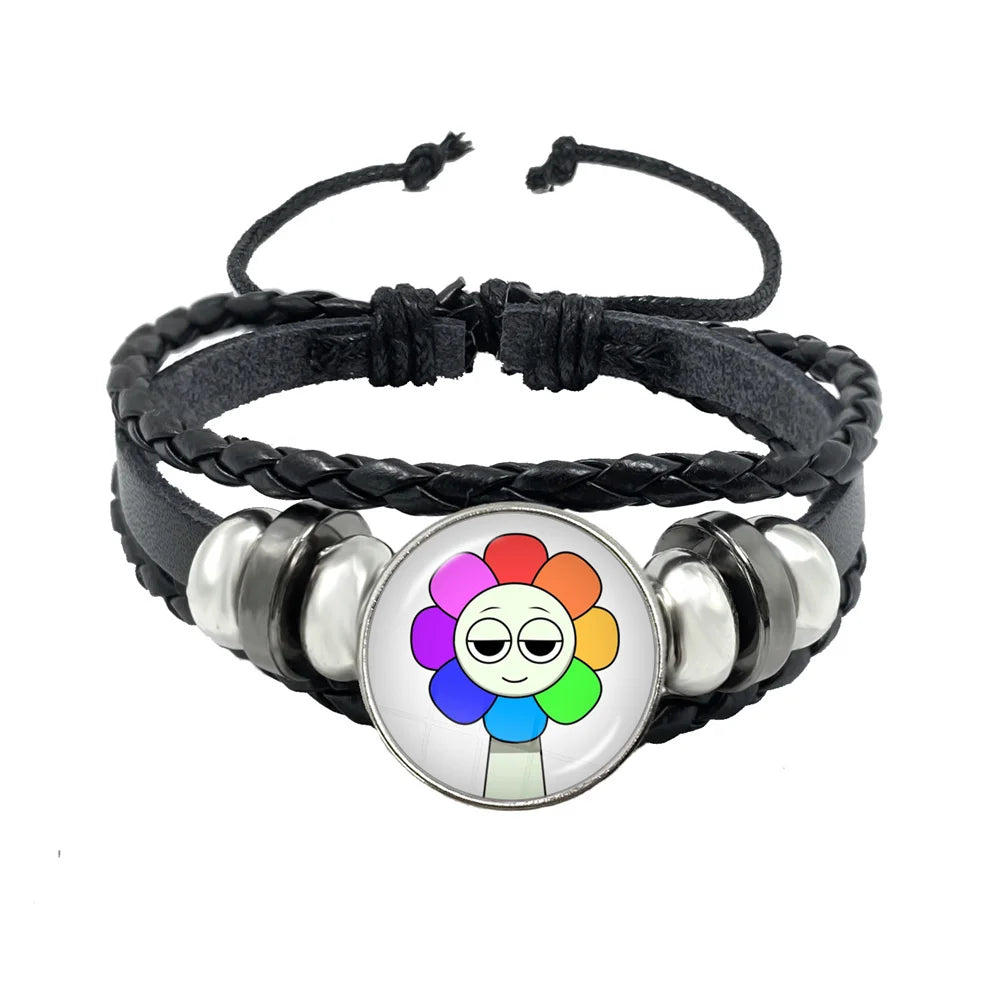 Bracelet Sprunki Incredibox Personnage Anime – Cuir Multicouche Tressé Fait Main
