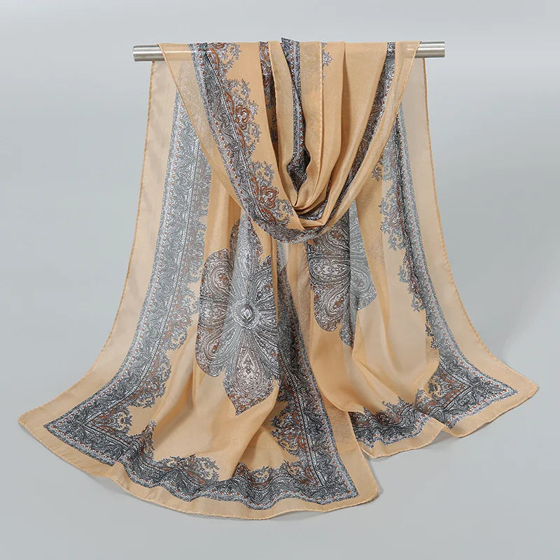 Foulard Soie Mousseline Luxe Femme - Écharpe Tête Plage Bandana Hijab Été