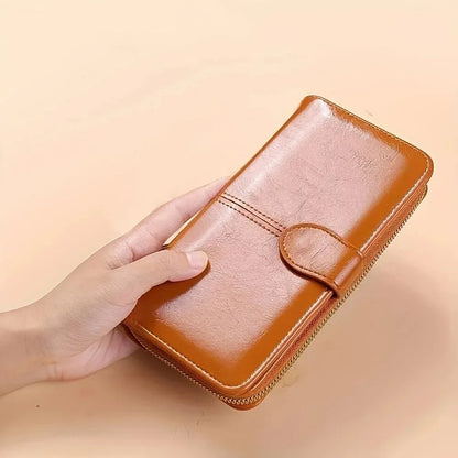 Pochette Portefeuille Femme Cuir PU Vintage - Clutch avec Dragonne et Compartiment Téléphone