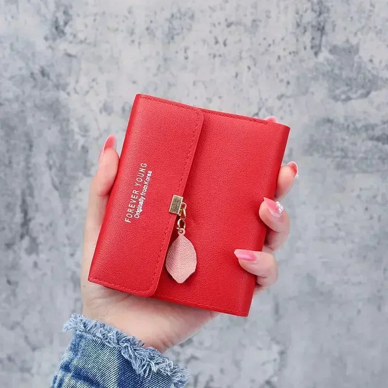 Portefeuille Femme Court Trifold Cuir PU Pompon - Clutch Coin Purse Hasp Luxe Fashion Tendance Violet