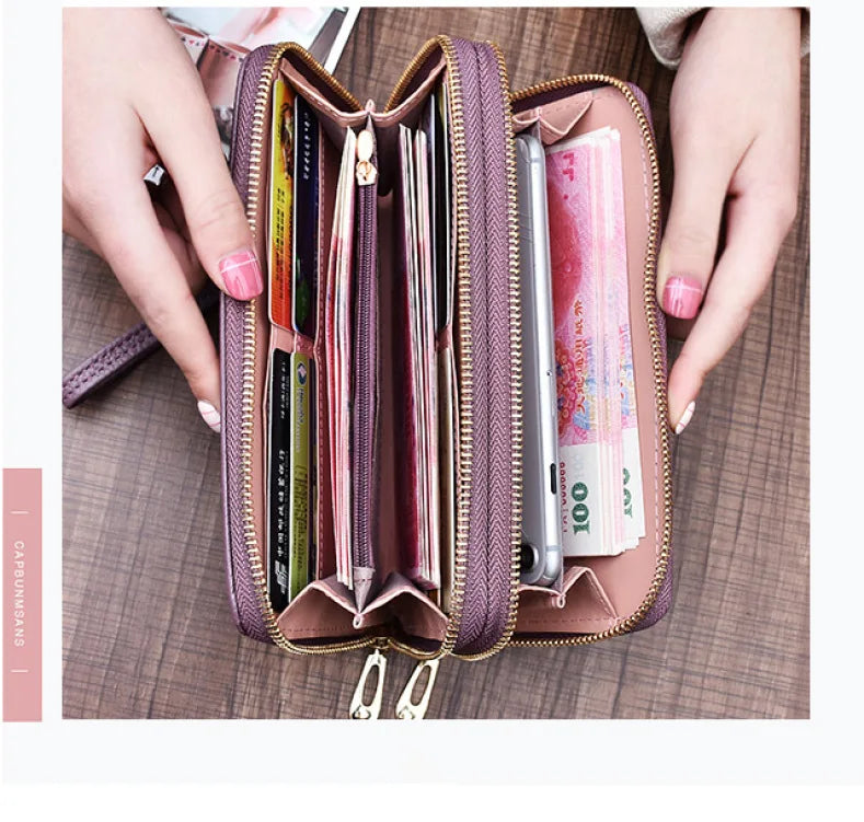 Portefeuille Long Femme Double Fermeture Éclair - Clutch Grande Capacité Cuir Europe