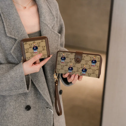 Portefeuille Femme Long Zippé Grande Capacité - Porte-Monnaie Bifold avec Dragonne Porte-Carte Designer Luxe