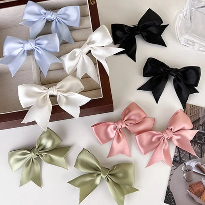 Pinces Cheveux Nœud Satin Élégantes - Barrettes Kawaii Fille Femme - 4 Pièces Noir Blanc