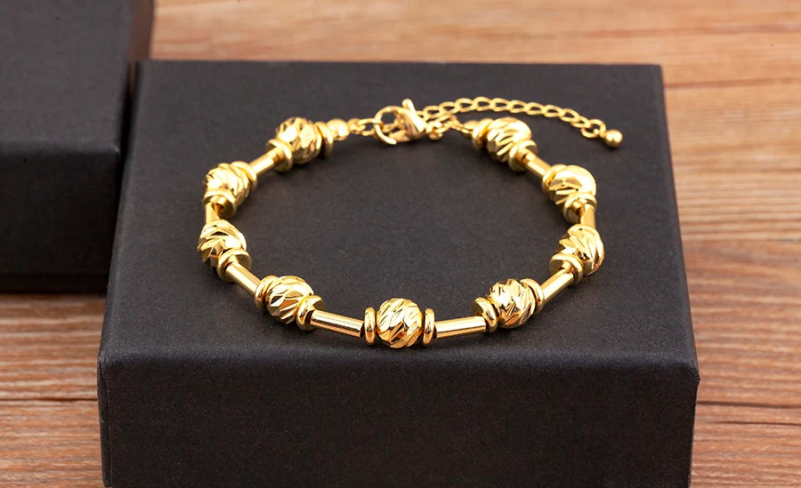 Bracelet Perles CZ Fait Main Ajustable – Chaîne Cuivre Polyvalent Femme