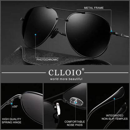 Lunettes Soleil Photochromiques Polarisées Titane CLLOIO Homme Femme - UV400 Anti-Éblouissement Conduite Sport