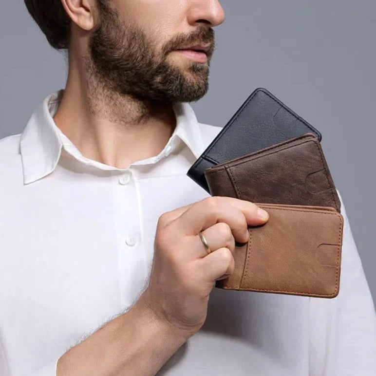 Portefeuille Homme Cuir PU Imperméable - Porte-Carte Compact Pliable Léger pour Voyage et Quotidien