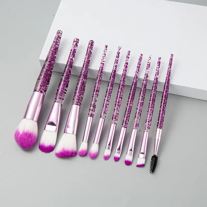 Set 10 Pinceaux Maquillage Professionnel Rose - Détails Blush Fond de Teint Correcteur Ombre Paupières Doux