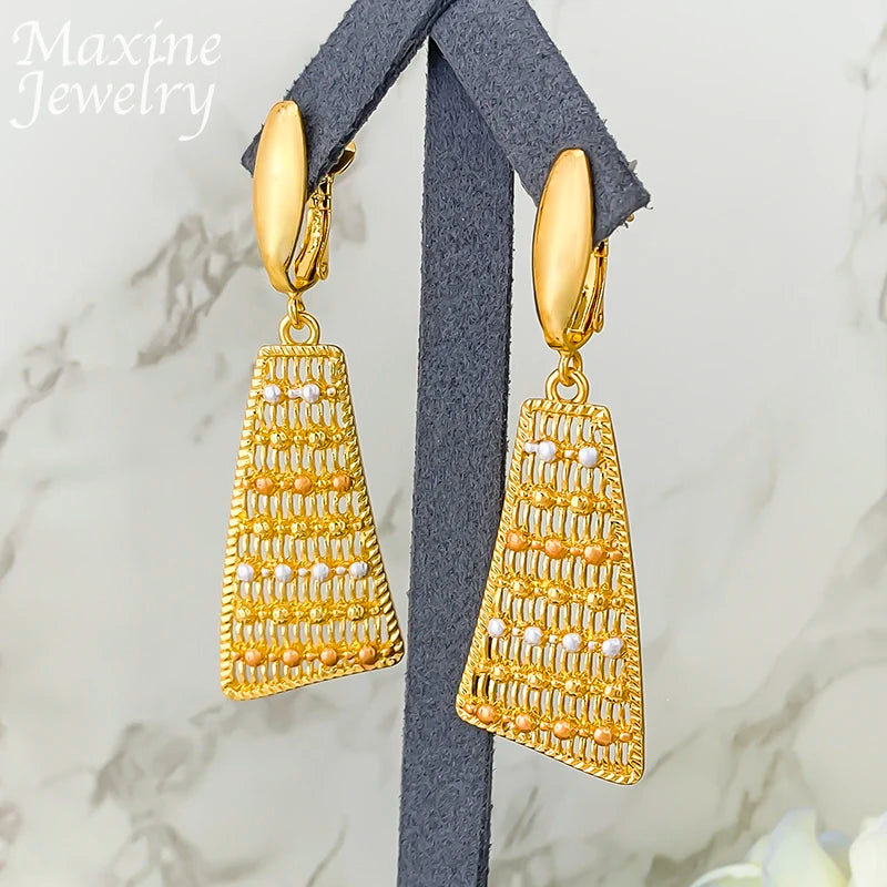 Ensemble Bijoux Dubai Bohème Plaqué Or 18K Luxe – Collier Boucles Bracelet Bague Mariée Femme