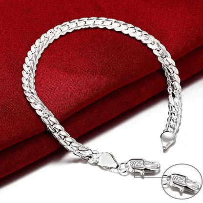 Bracelet Chaîne Plate Argent Sterling 925 6mm - Fermoir Homard 18-20cm Femme Homme Mariage