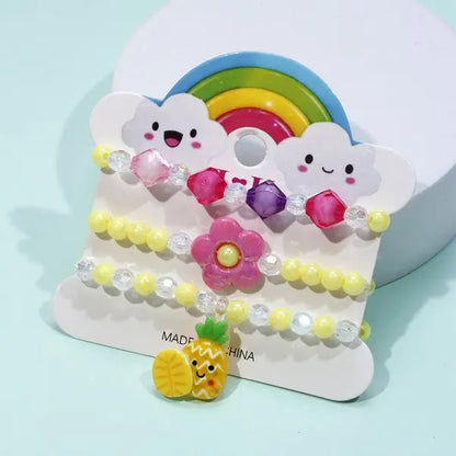 Ensemble 3 Bracelets Perles Cartoon Mignons Enfants – Princesse Licorne Fruits Chat Filles