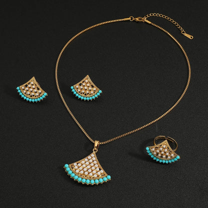 Parure Mariée Éventail Zircon Or 18K – Collier Boucles Bague