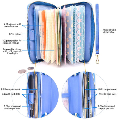 Portefeuille Long Femme Multi-Fonctions - Porte-Passeport Cartes Monnaie