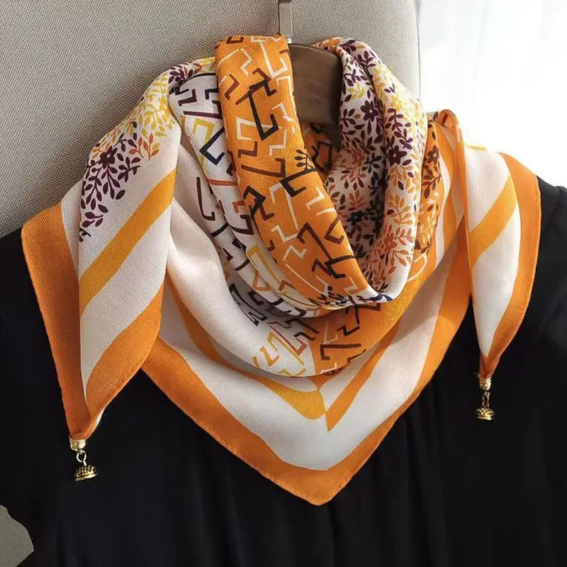 Luxury Square Scarf with Magnetic Buckle for Women - Silk Triangle Cross Scarf