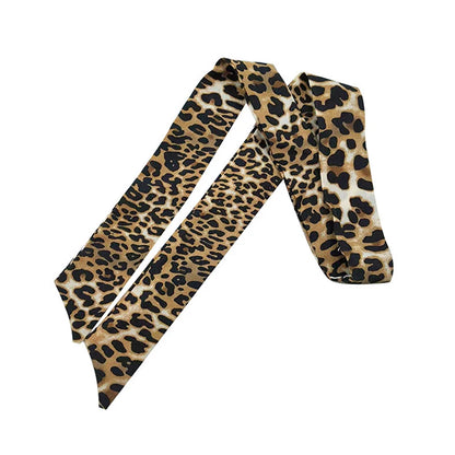 Foulard Ruban Soie Imprimé Léopard Femme - Bandeau Sac Neckerchief Skinny Luxe Mode