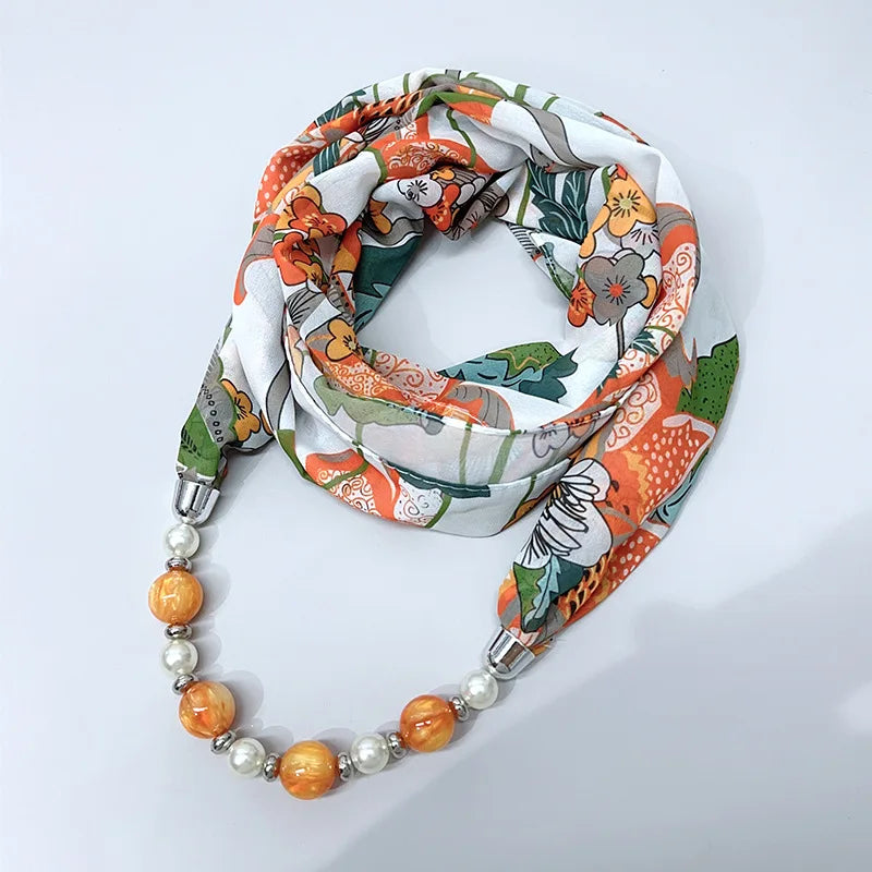 Foulard Collier Mousseline Multicolore Femme - Bijou Statement Neckerchief Bohème Hijab