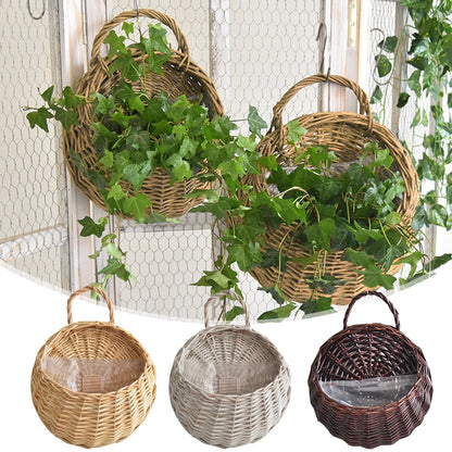 Panier Rotin Mural Fait Main - Pot Fleurs Osier Tressé Suspendu Décor Bohème Jardin Balcon Maison