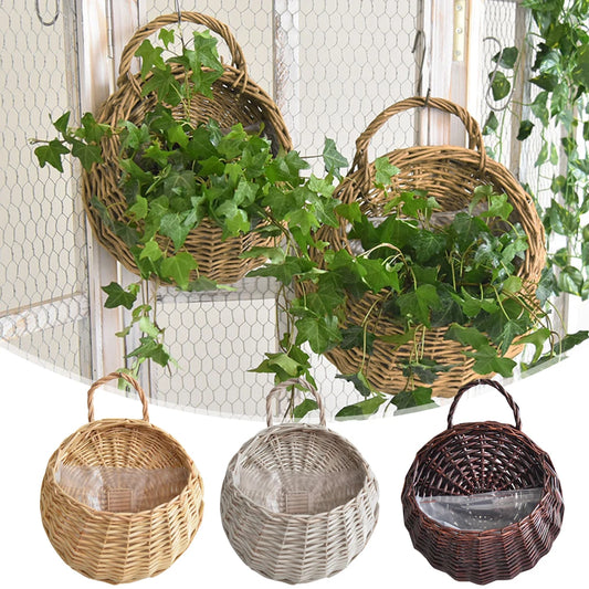 Panier Rotin Mural Fait Main - Pot Fleurs Osier Tressé Suspendu Décor Bohème Jardin Balcon Maison