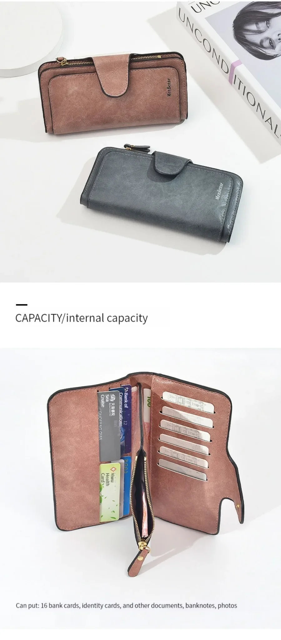 Portefeuille Femme Cuir Vintage Tri-Fold - Wallet Porte-Téléphone Coin Purse Carteira Feminina