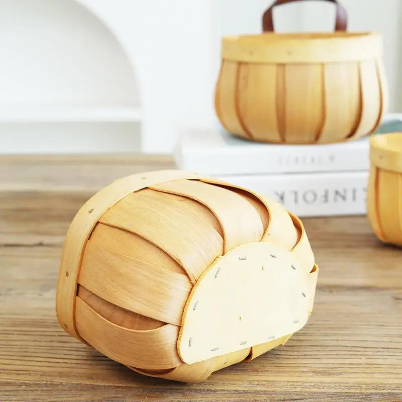 Panier de Rangement Tressé Main en Bois avec Poignée - Organisateur Suspendu pour Cuisine