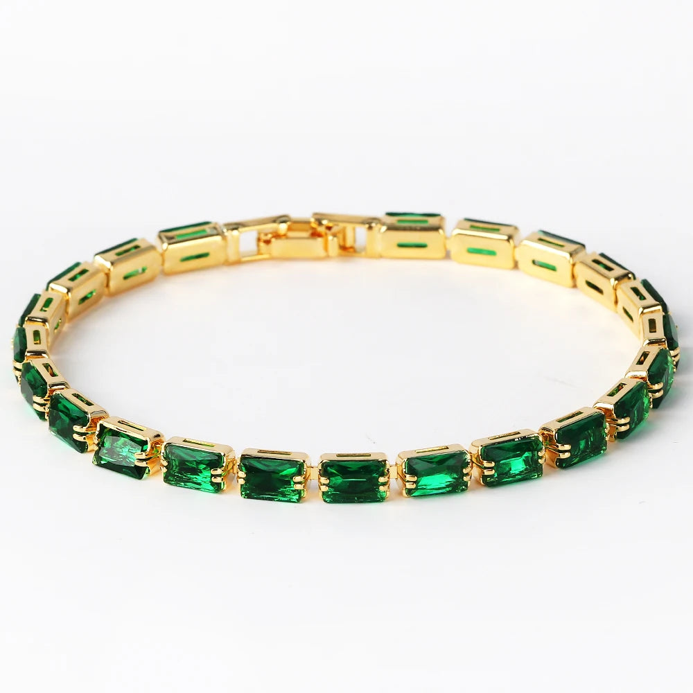 Bracelet Plaqué Or 18K Zircons Arc-en-Ciel – Luxe Micro-Pavé Étanche