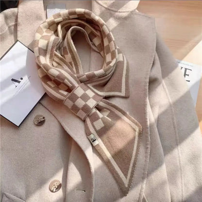 Foulard Écharpe Pied-de-Poule Luxe Femme - Tricot Long Mince Hiver Cou