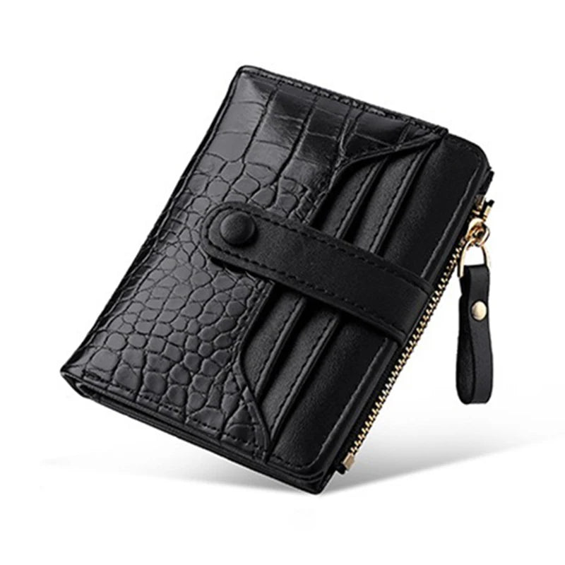 Portefeuille Femme Cuir PU Motif Crocodile - Porte-Cartes Court Bifold