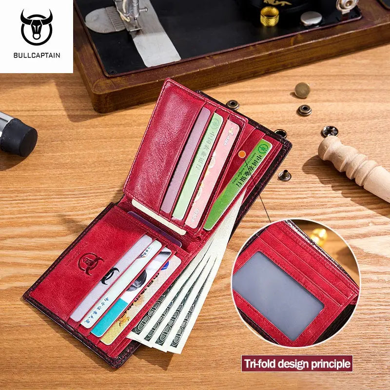 Portefeuille Homme Cuir BULLCAPTAIN RFID Bifold Slim - Porte-Cartes Multi-Poches