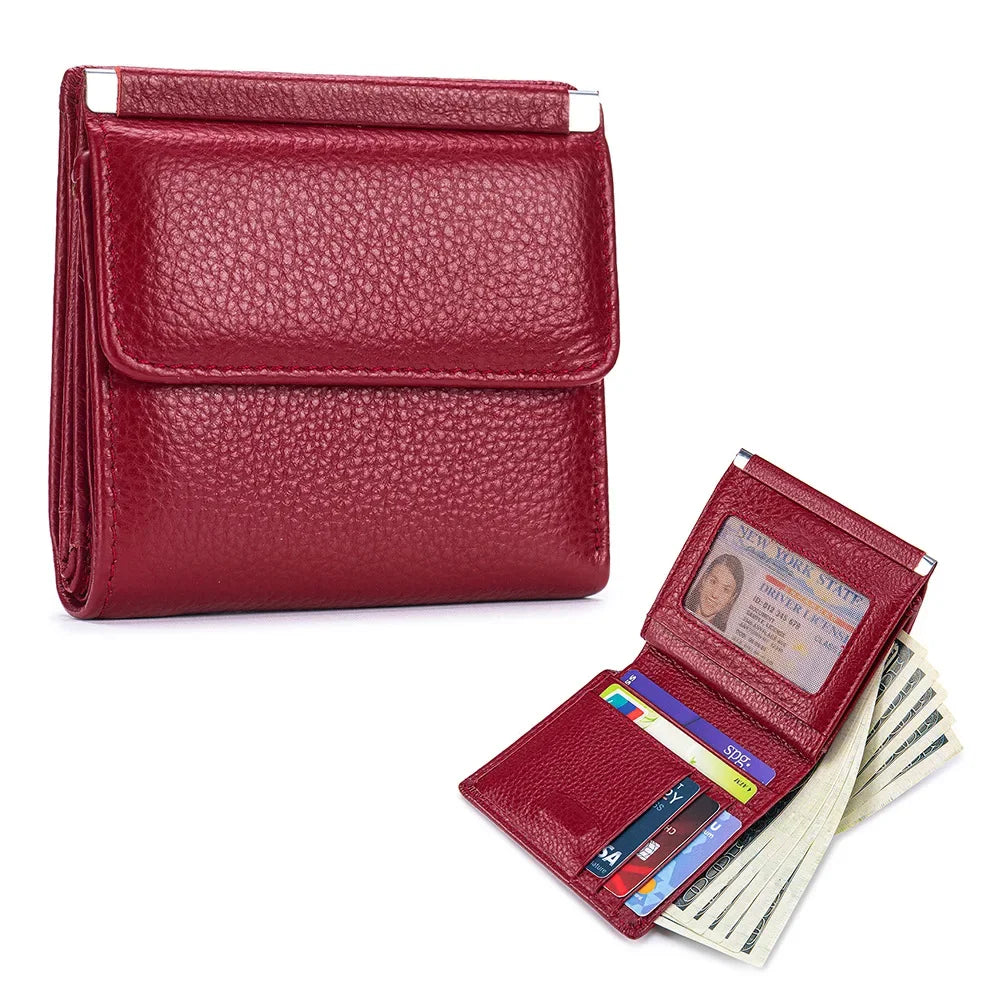 Portefeuille Femme Bifold Cuir Véritable Compact - Porte-Monnaie Slim Court Lovers