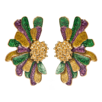 Boucles d'Oreilles Puces Fleur Arc-en-Ciel Bohème Statement – Peinture Métal Vacances Femme