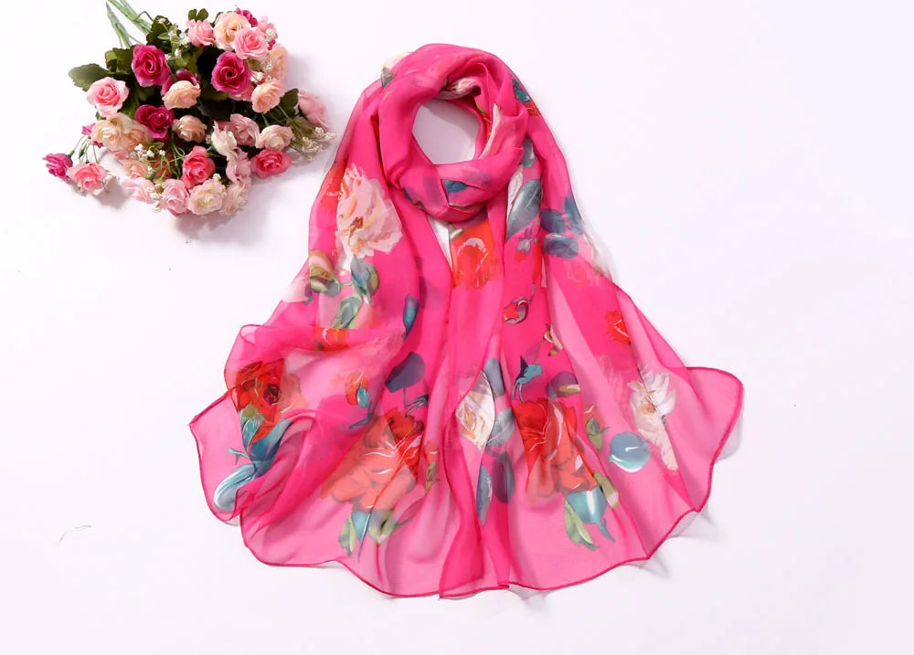 Foulard Écharpe Mousseline Georgette Rose Femme - Bandana Châle Été Protection Solaire Plage