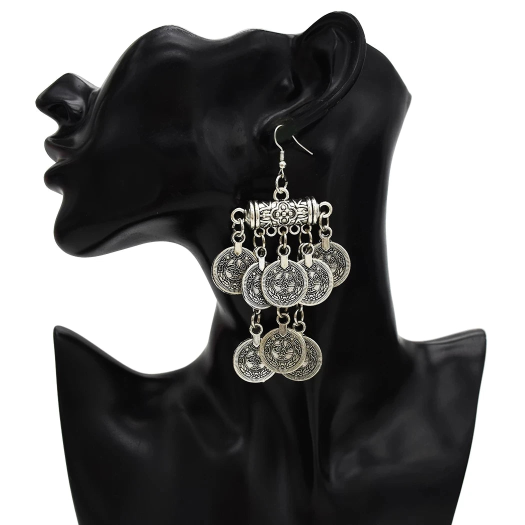 Parure Bijoux Afghan Bohème – Collier Choker Pièces Pompons Boucles