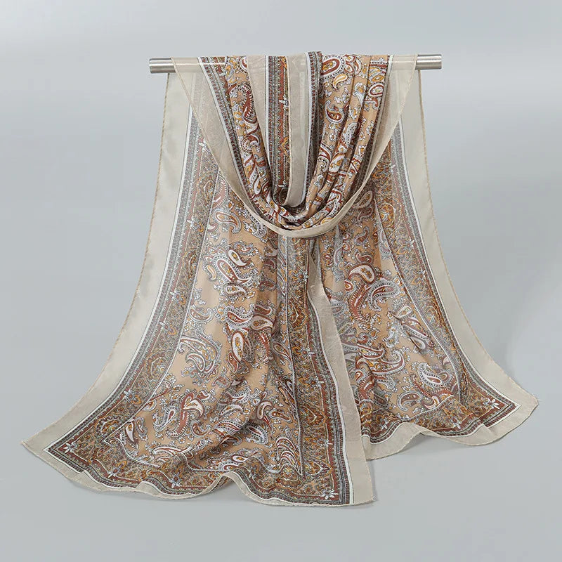 Foulard Soie Mousseline Luxe Femme - Écharpe Tête Plage Bandana Hijab Été