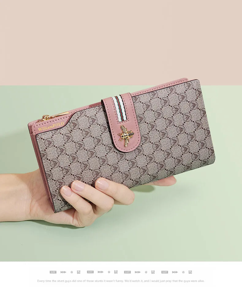 Portefeuille Femme Long Personnalisé Porte-Carte - Sac à Main Multifonction Téléphone Vert Tendance