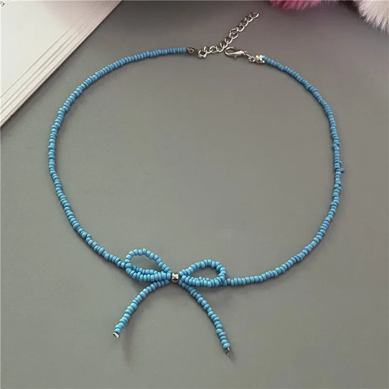 Collier Choker Perles Riz Nœud Papillon – Vintage Élégant Femme Fille