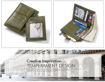 Portefeuille Femme Cuir Véritable RFID - Pochette Court avec Fenêtre ID