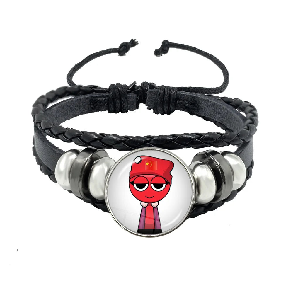 Bracelet Sprunki Incredibox Personnage Anime – Cuir Multicouche Tressé Fait Main