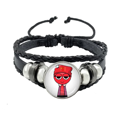Bracelet Sprunki Incredibox Personnage Anime – Cuir Multicouche Tressé Fait Main