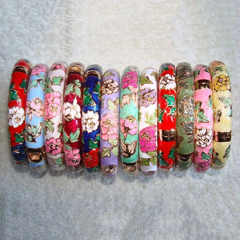 Bracelet Jonc Cloisonné Émaillé Pivoine – Artisanat Ethnique Classique