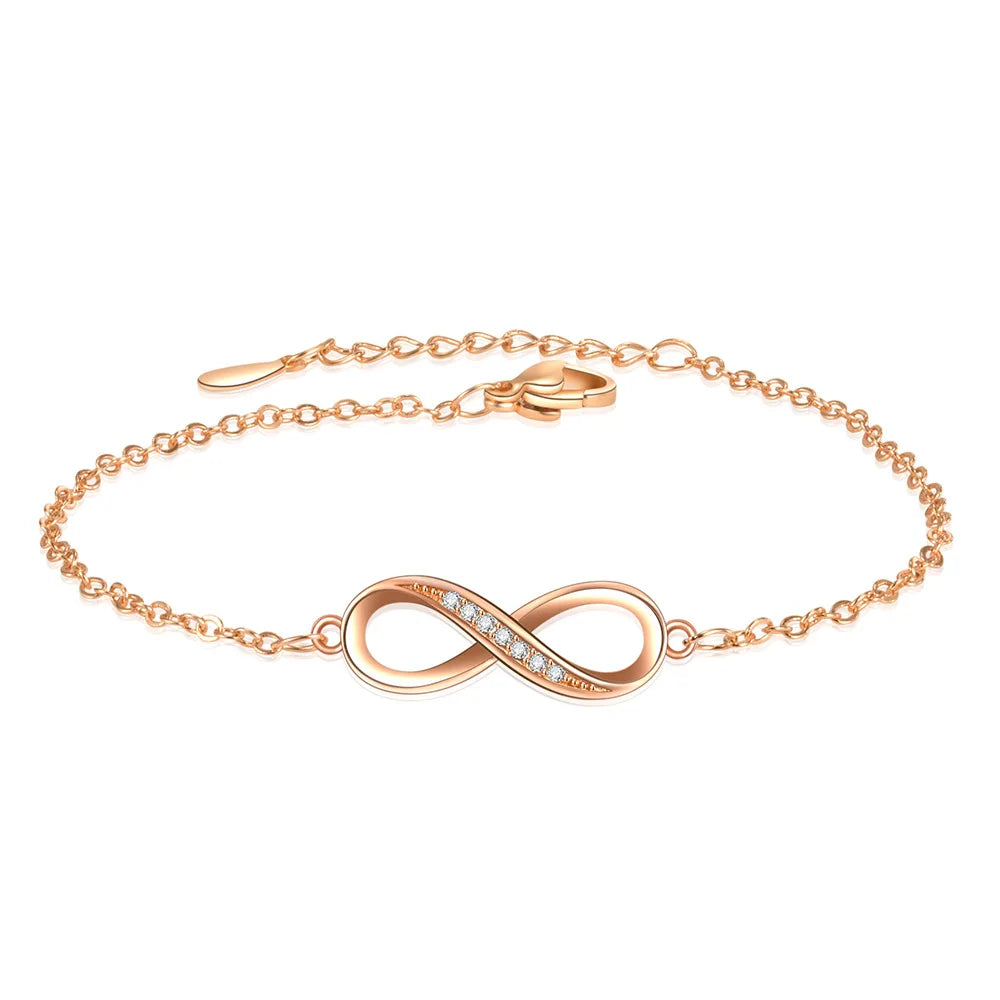 Bracelet Infini Luxe Acier Inoxydable Zircons – Ruban Möbius Argenté