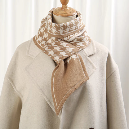Foulard Écharpe Pied-de-Poule Luxe Femme - Tricot Long Mince Hiver Cou