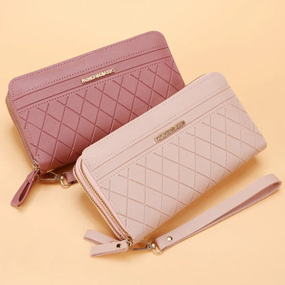 Portefeuille Femme Cuir PU Pompon - Porte-Monnaie Double Fermeture Éclair