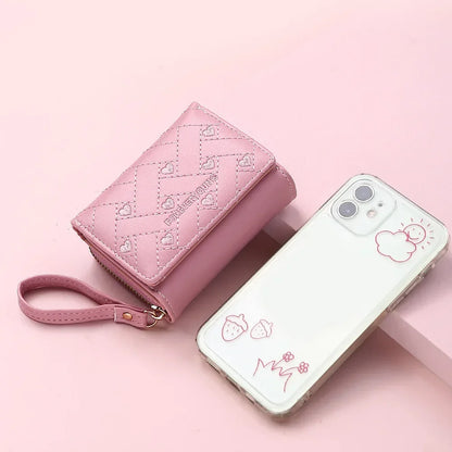 Portefeuille Femme Mignon Cœur Brodé Cuir PU - Trifold Multi-Cartes avec Porte-Monnaie