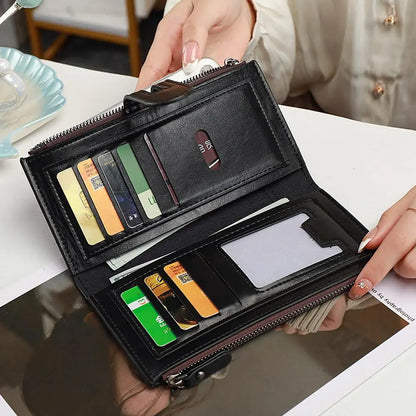 Portefeuille Femme Long Cuir Vintage RFID - Porte-Chéquier Carnet Chèques Protection Anti-RFID Élégant