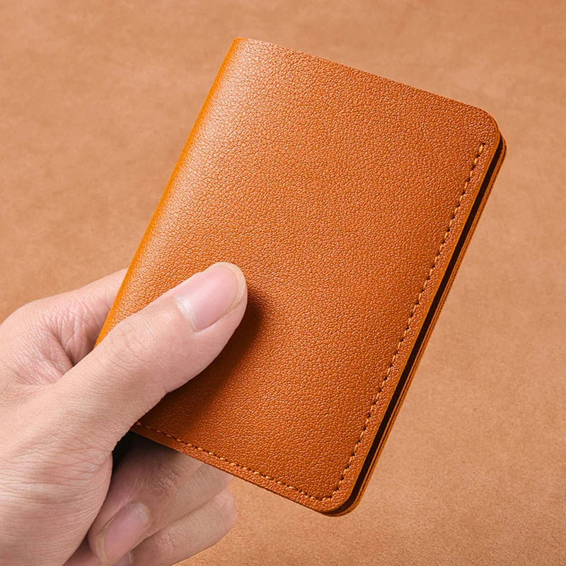 Portefeuille Pliable Cuir Souple avec Bouton - Petit Porte-Cartes Permis Simplifié