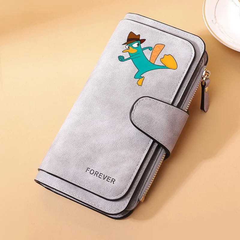 Portefeuille Long Phineas et Ferb Cuir PU - 15 Porte-Cartes Zip pour Enfants